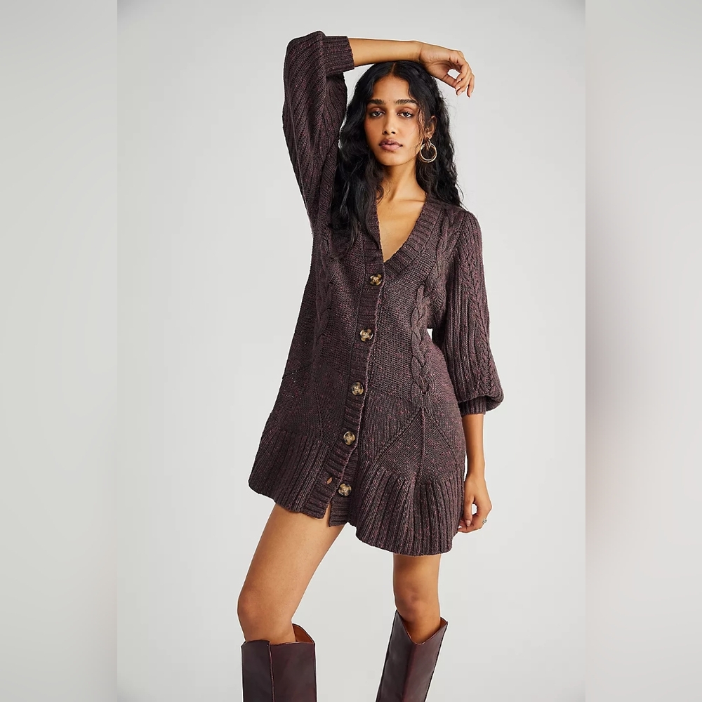 Free People Brown Cable Knit Button-Front Dress